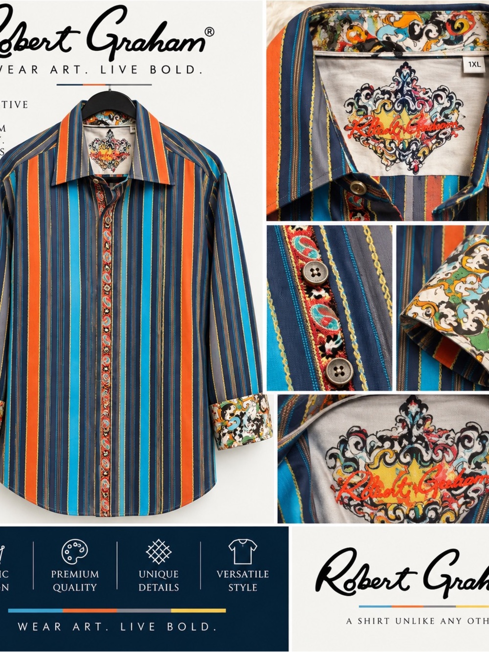 Robert Graham Multicolor Striped Button-Down Shirt — Blue & Orange Accents